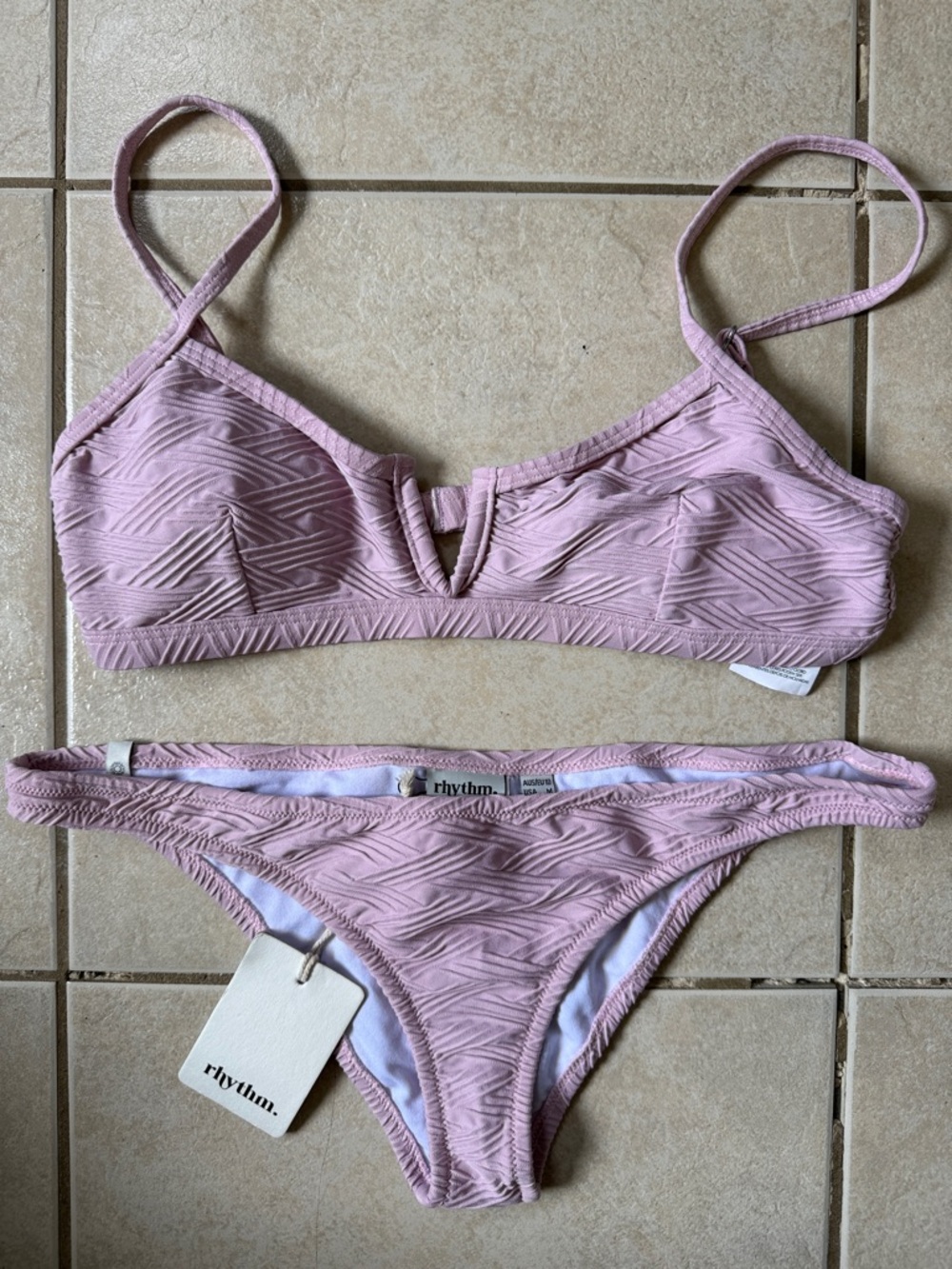 Lavender Purple Textured V-Notch Bikini Set